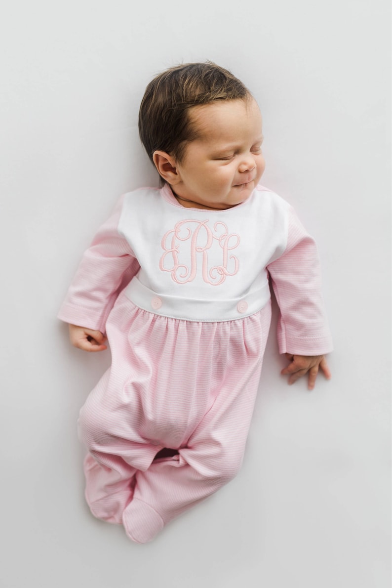 Baby girl coming home outfit Monogrammed footie romper