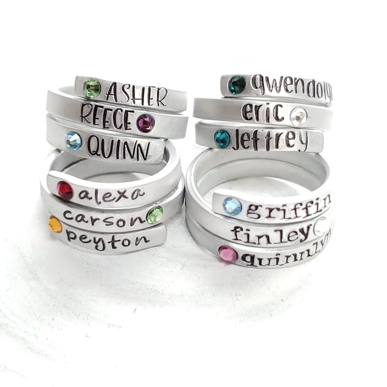 Birthstone Wrap Rings  Three Name Mother’s Wrap Ring