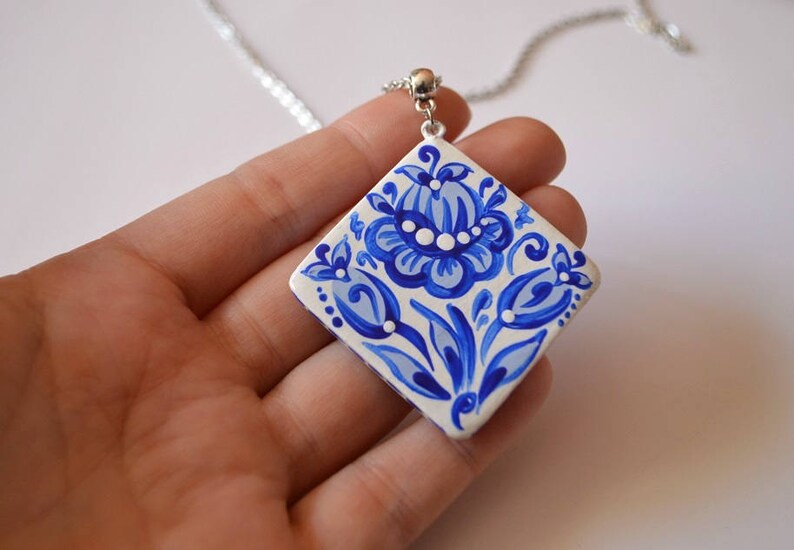 Jewelry blue white necklaces gift for her charm jewelry