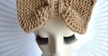 Knit beige headband Women wool big bow headband Adult women