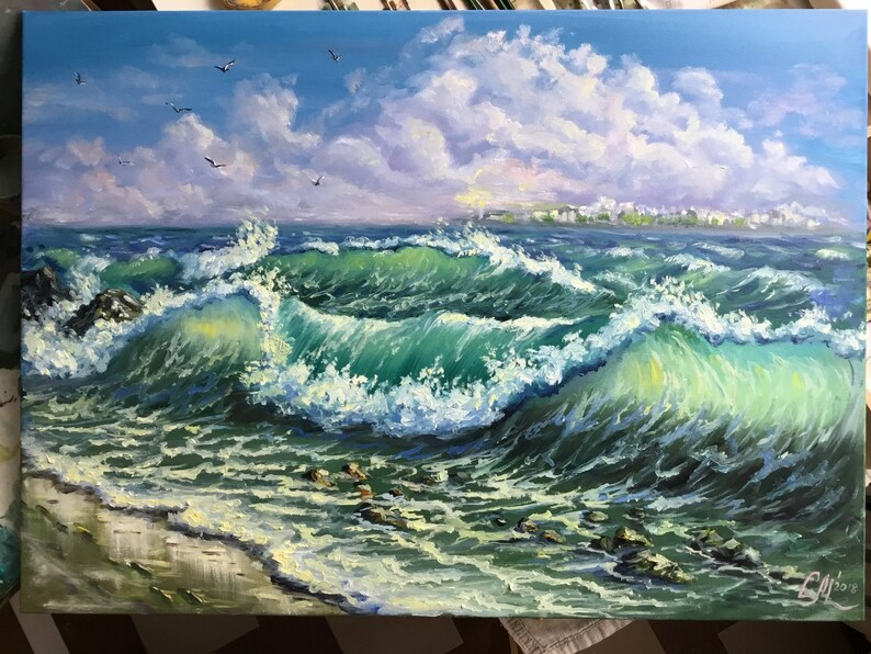 Large oil painting ocean wave painting beach decor wall art