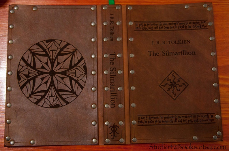 Leather covered copy of The Silmarillion by J.R.R. Tolkien
