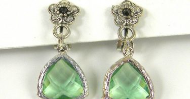 Light Green Clip on Earrings with Silver Flower and Silver
