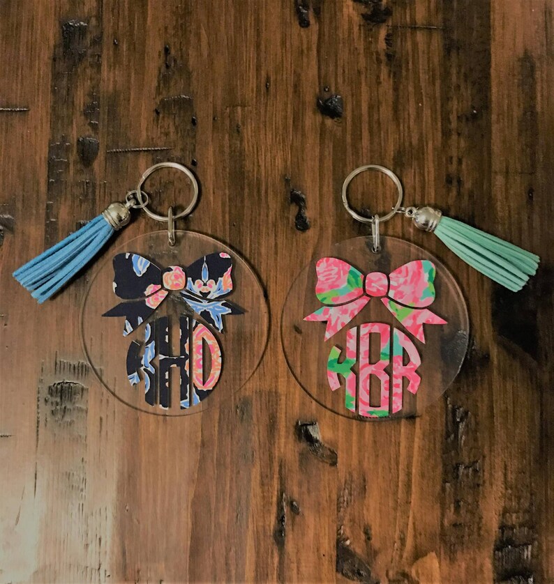 Lilly Pulitzer Inspired Monogram and Bow Acrylic Key Chains