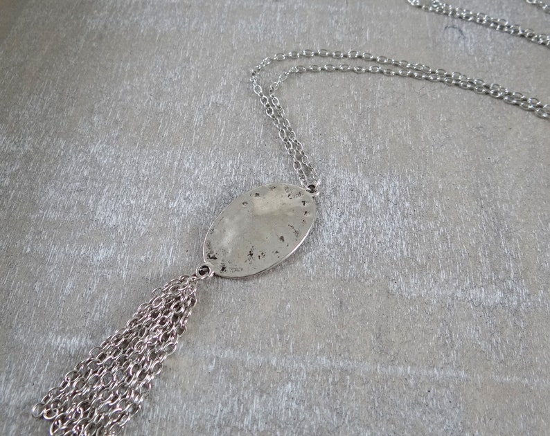 Long silver tassel necklace