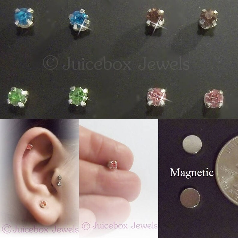 MAGNETIC 4 mm Faceted Glass Crystal Rhinestone Stud Fake