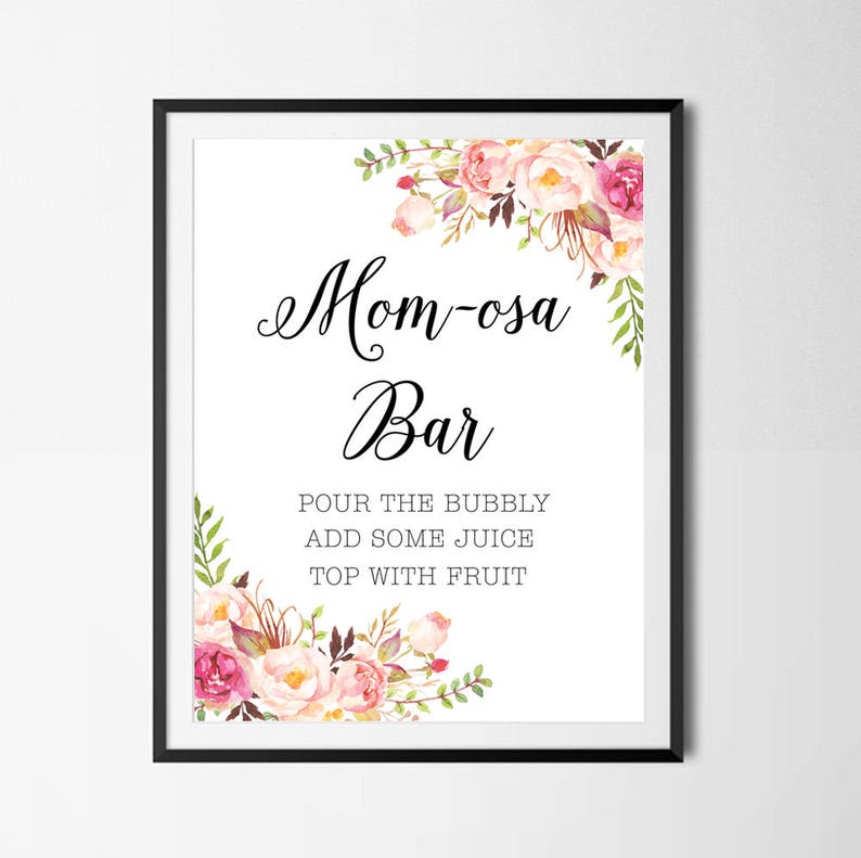 Mom-Osa Bar Sign Boho Floral Baby Shower Sign Watercolor