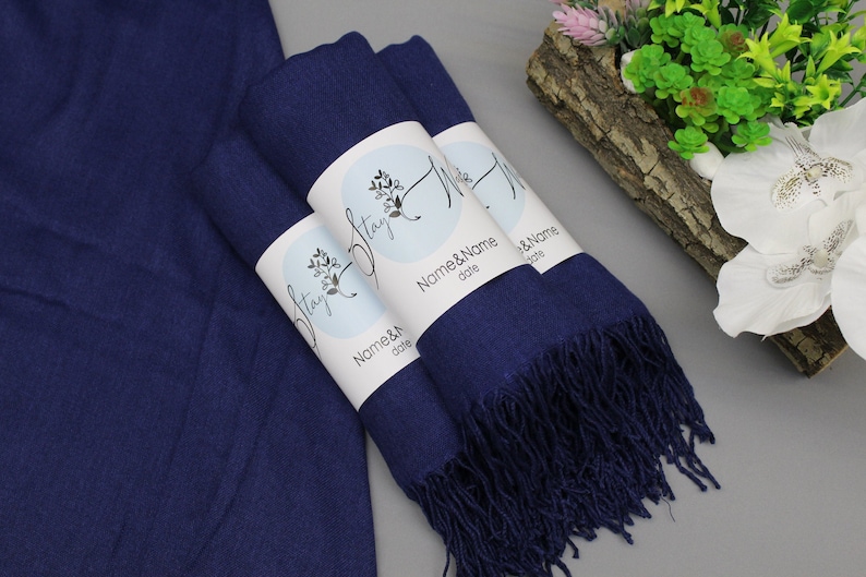 Navy Blue Pashmina Personalized Shawl for Bridesmaids Bridal