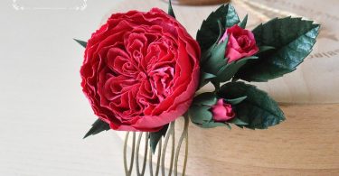 Rose Burgundy Wedding Hair comb Deep pink rose Hair