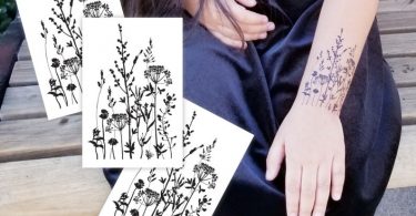 Set of 3 temporary tattoos Wild herbs. Classic black ink
