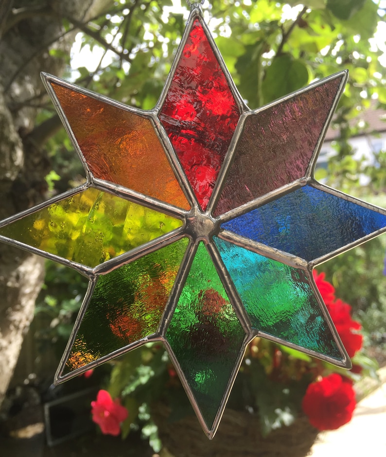 Stained Glass Suncatcher Multi Coloured Star Handmade