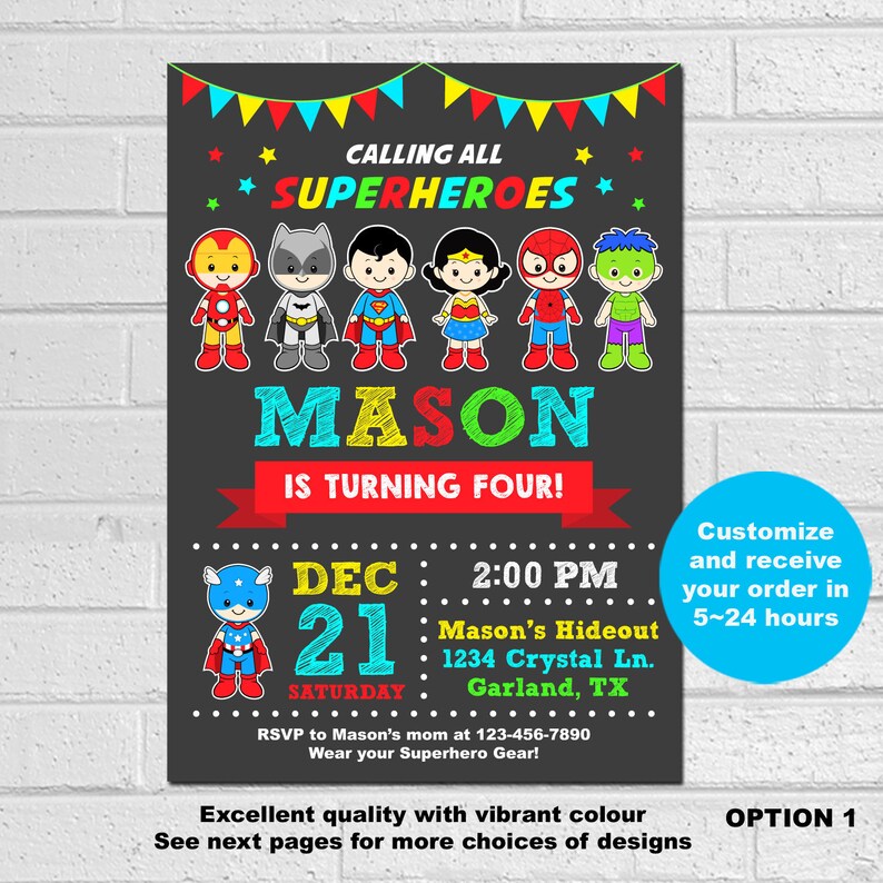 Superhero Birthday Invitation Superhero Boy Invitation