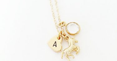 Unicorn Charm Necklace // Initial Necklace // Birthstone