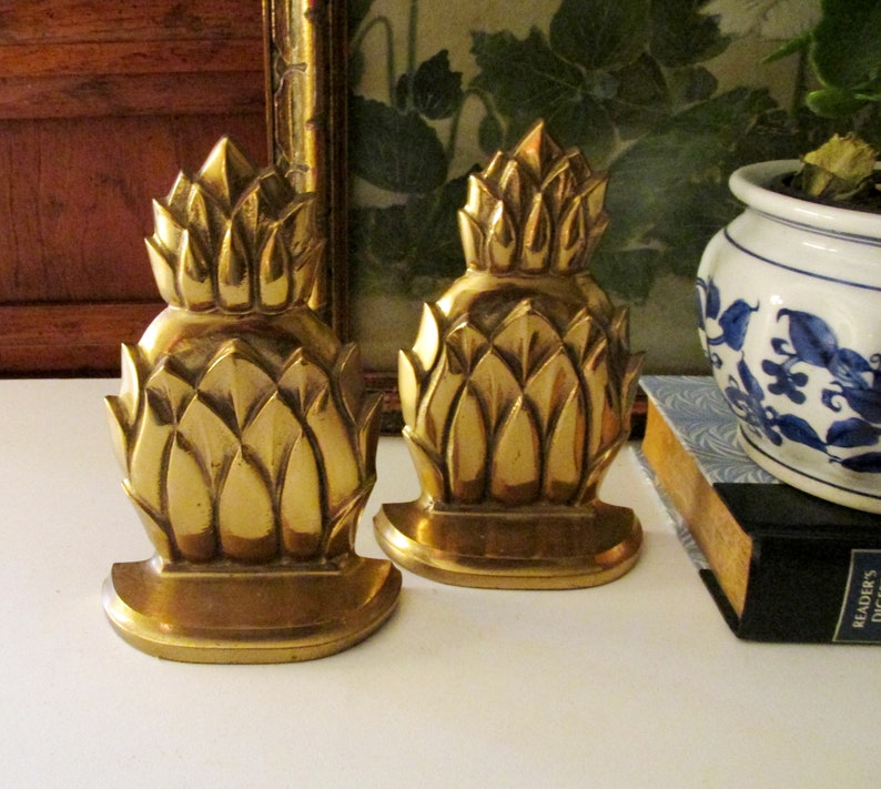 Vintage Brass Pineapple Bookends Williamsburg Palm Beach