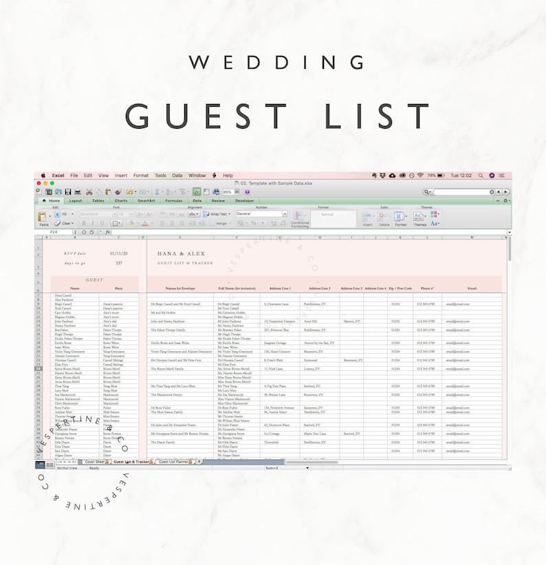 Wedding Guest List Planner and Guest List Tracker  Excel