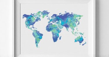World cross stitch pattern Watercolor cross stitch Map