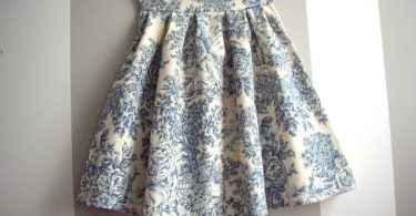 Toile de Jouy Skirt in Blue Cotton Pleated Skirt With Toile