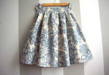 Toile de Jouy Skirt in Blue Cotton Pleated Skirt With Toile