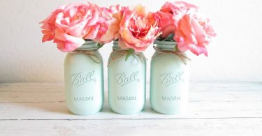 Mason Jar Centerpieces  Painted Mason Jars  Mint Green Mason
