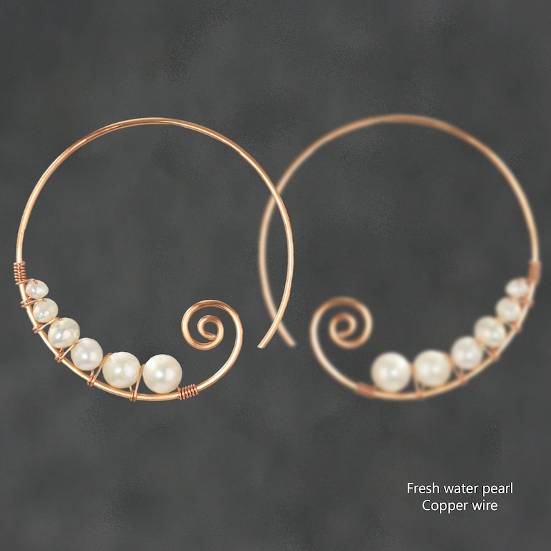 Pearl Spiral hoop earrings Gift for her Wedding gift