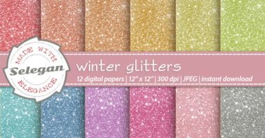 Winter Glitters Digital Paper Scrapbooking Paper 12×12