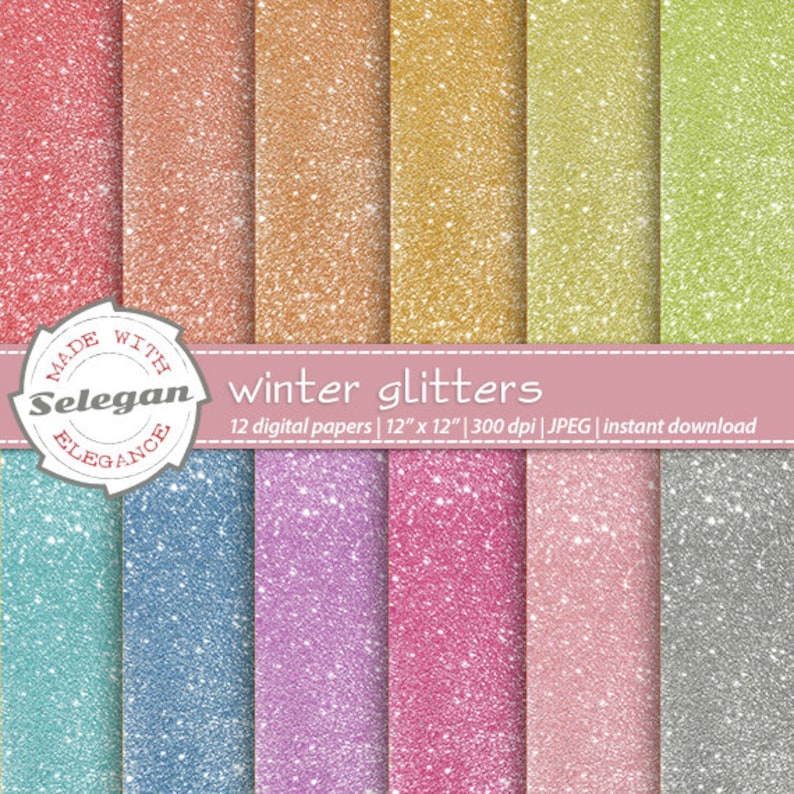 Winter Glitters Digital Paper Scrapbooking Paper 12×12