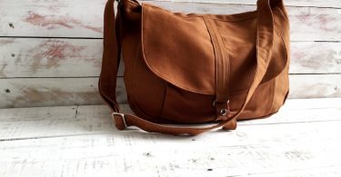 Brown Cognac canvas Messenger bag for women Canvas travel