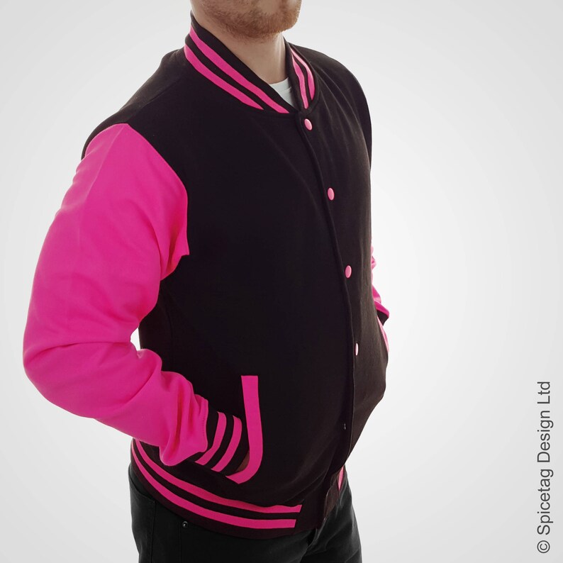 Neon Pink & Black Varsity Jacket Noir College Letterman Coat