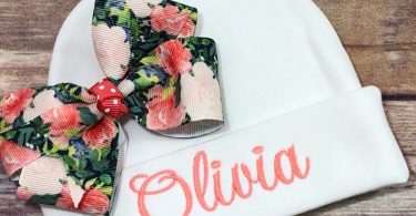 Personalized Baby Beanie Hat Coral Floral Monogrammed Baby Hat