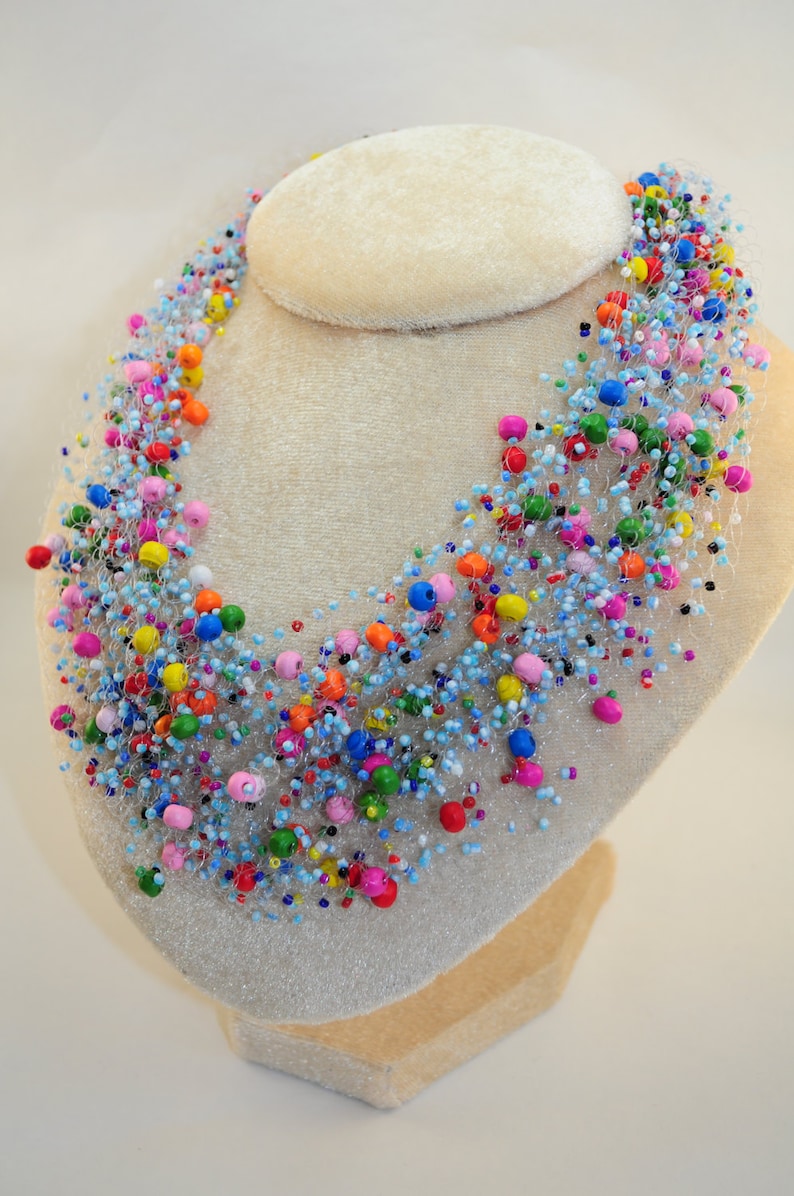 Multicolor beaded necklace jewelry handmade valentine gift for