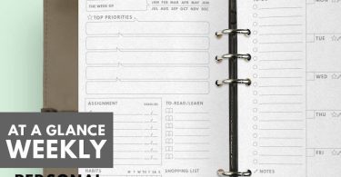 At a Glance Undated Weekly Planner Personal Planner Insert