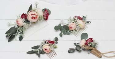 Blush pink burgundy eucalyptus flower comb Floral accessories