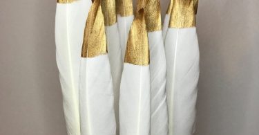 Gold Tipped White Goose Feathers 4-6  Hand Painted