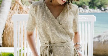 Wrap linen dress OLITE in Polka dots. Washed linen summer