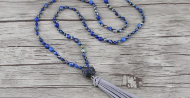 Long Bead necklace Suede tassel necklace Boho bead necklace