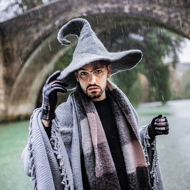 Witch hat wizard magic hat wizard Black wool Felt tall