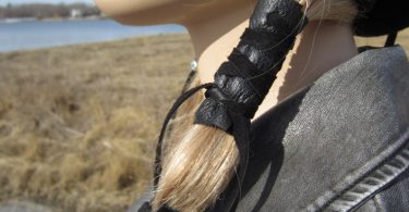 Black Leather Hair Wrap Ponytail Holder Hair Jewelry BOHO
