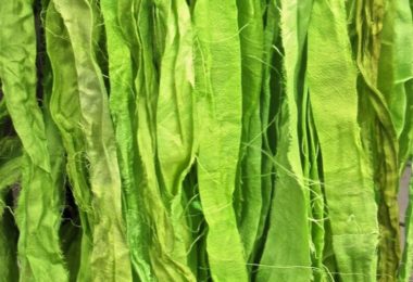 Chartreuse Recycled Sari Silk Ribbon 5 10 Yards or Full Skein