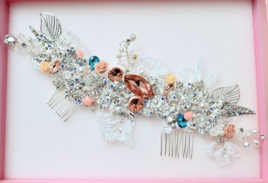 Swarovski crystal Peach Champagne Sapphire Blue Coral and