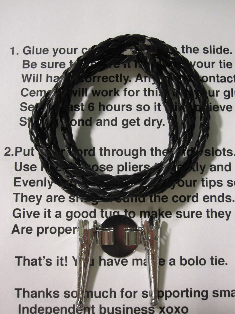 Bolo Tie Kit  Custom Bolo Tie Kit  Black Faux Leather Silver