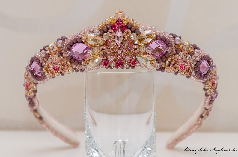 Mauve Golden Tudor Gemstone Prom Crown Violet Purple Pink Gold