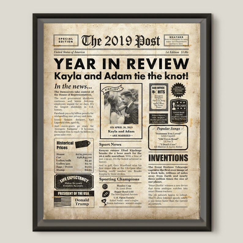 Paper Anniversary  2019 Personalized Newspaper Printable