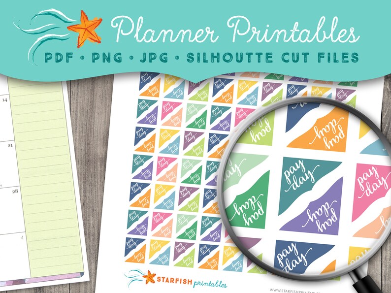 Printable Pay Day Corner Planner Stickers  ECLP colors