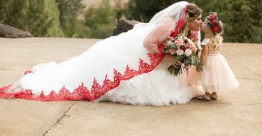 Red Lace Veil  Cathedral Veil  Red Sequined Lace  Red