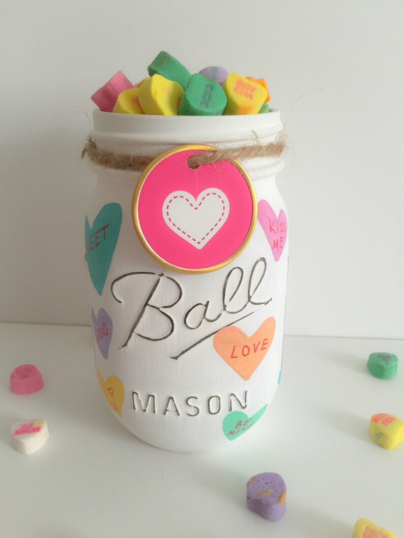 Voted 1 Valentines Day Mason Jars. Conversation Hearts Mason