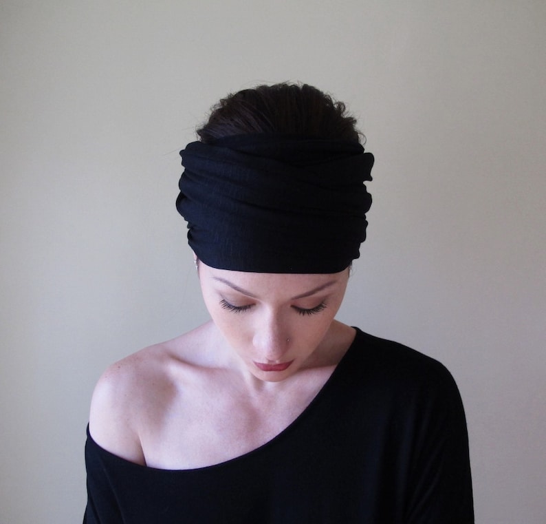 BLACK Head Scarf EcoShag Head Wrap Extra Wide Headbands for