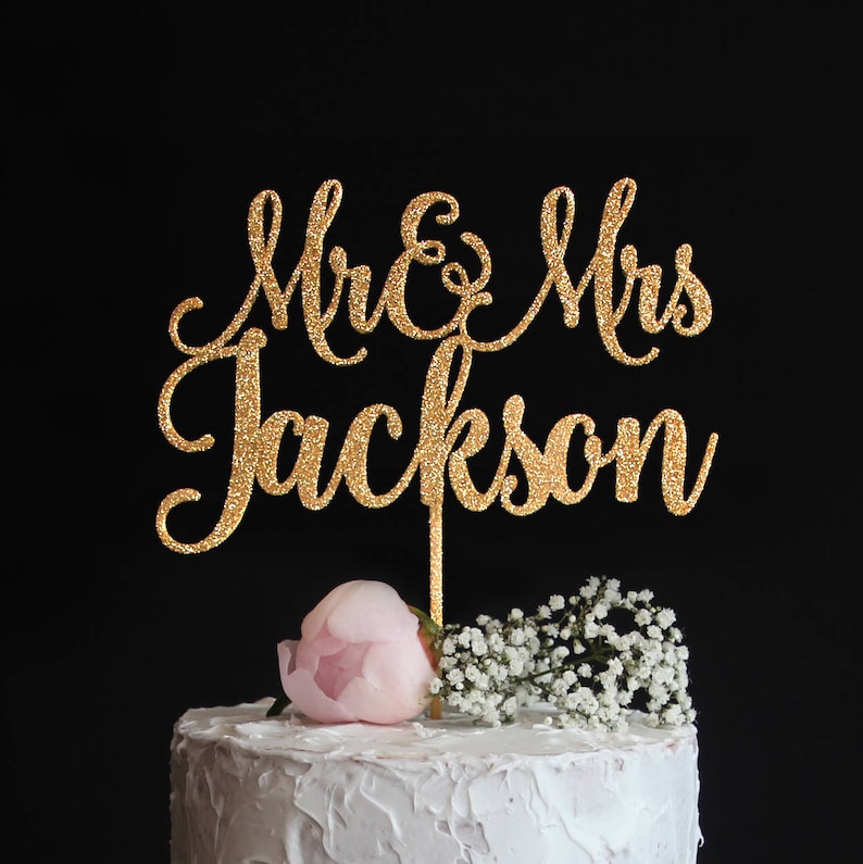 Custom Wedding Cake Topper with Last Name  Elegant Mr and Mrs