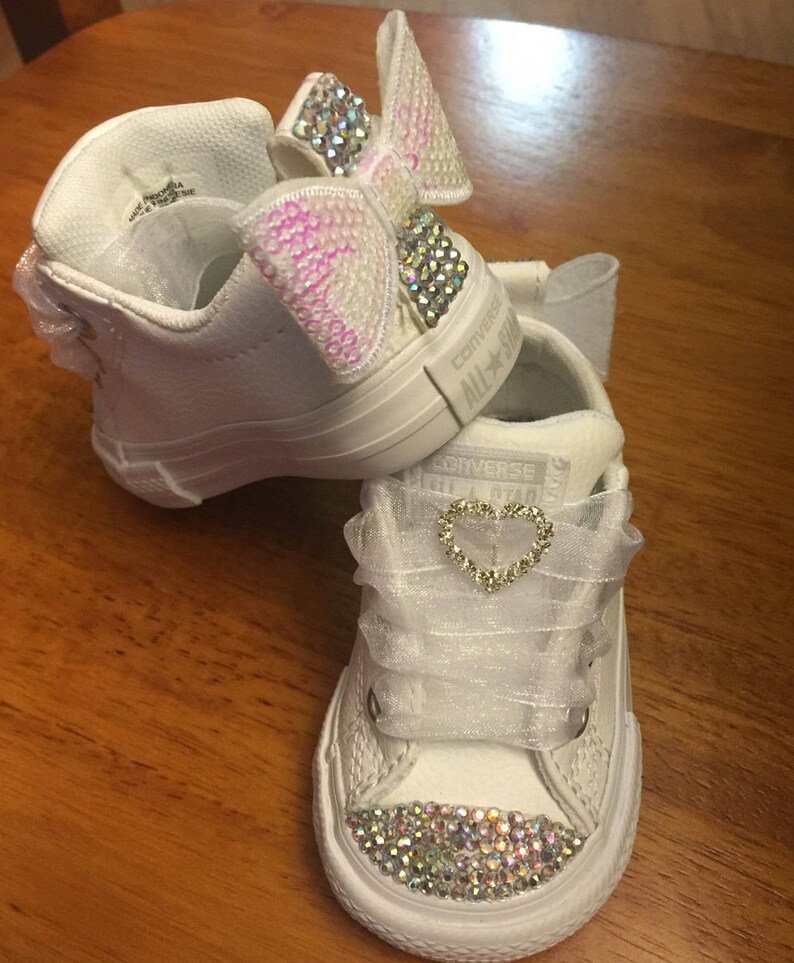 Custom White Leather Jeweled Converse