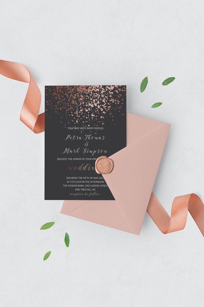 Elegant Wedding Invitations Simple Rose Gold & Grey Wedding
