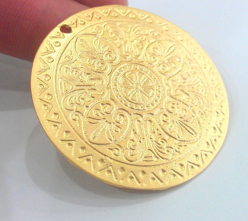 Gold Pendant Gold Plated  Metal Medallion  Pendant  46 mm